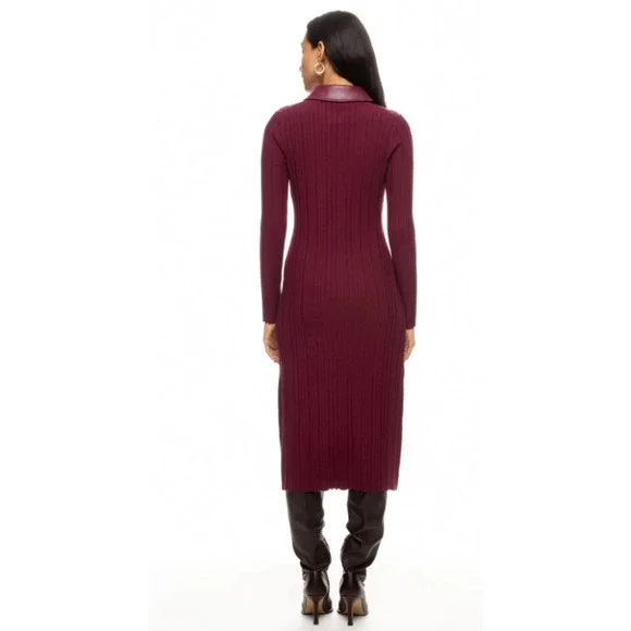 Toccin Variegated Rib Knit Leather Combo Dress in Red Size XS -  threedaughtersproperties.com